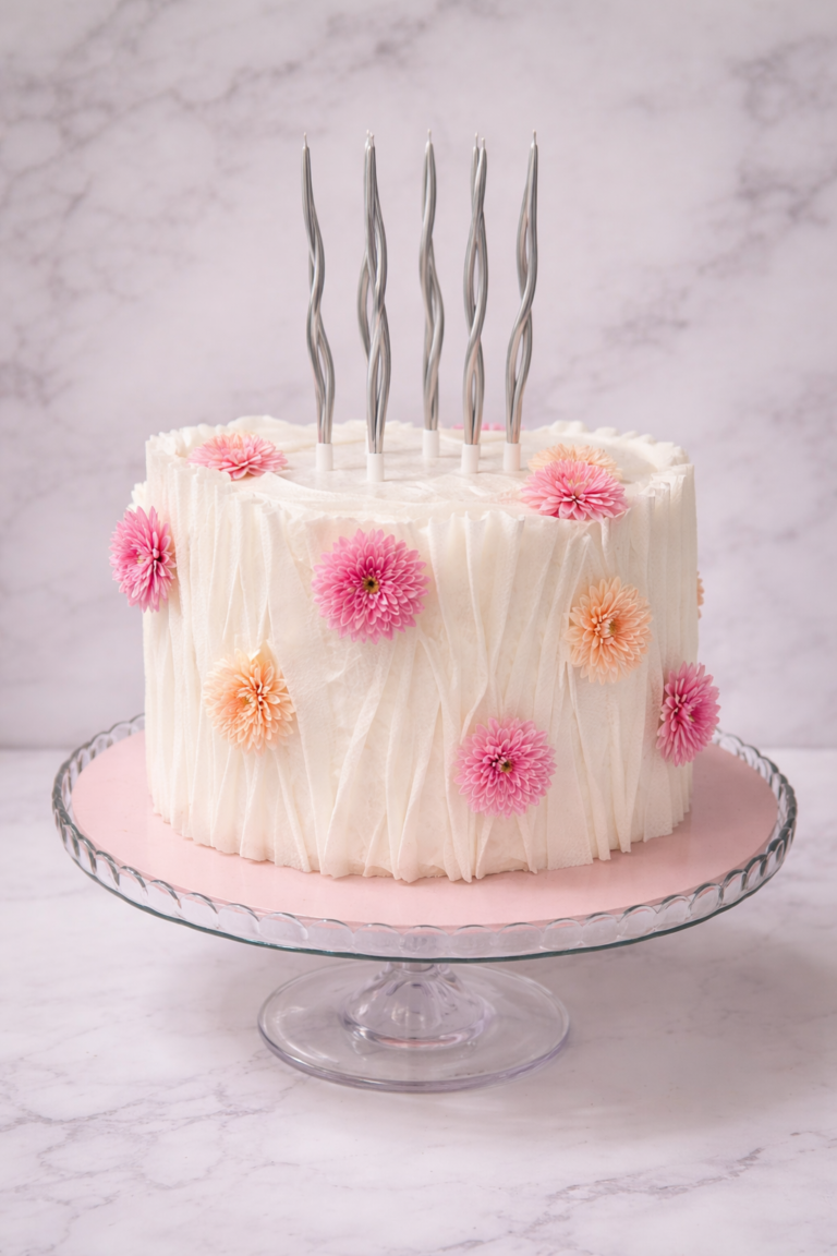 Pastel cake con flores y velas