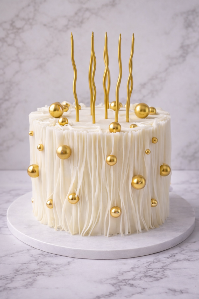 Pastel de fondant con velas doradas