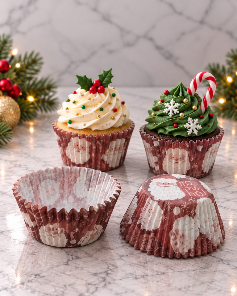 Cupcakes navideños en mármol festivo