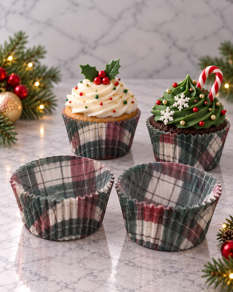 Cupcakes navideños en papel tartán
