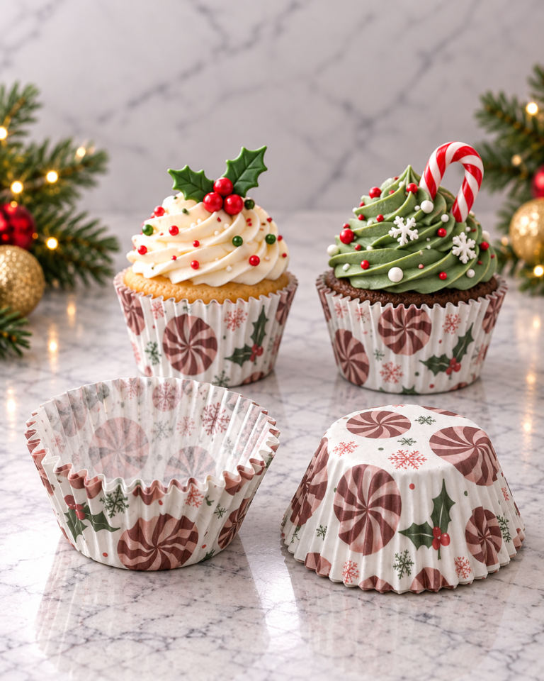 Cupcakes navideños sobre mármol (1)