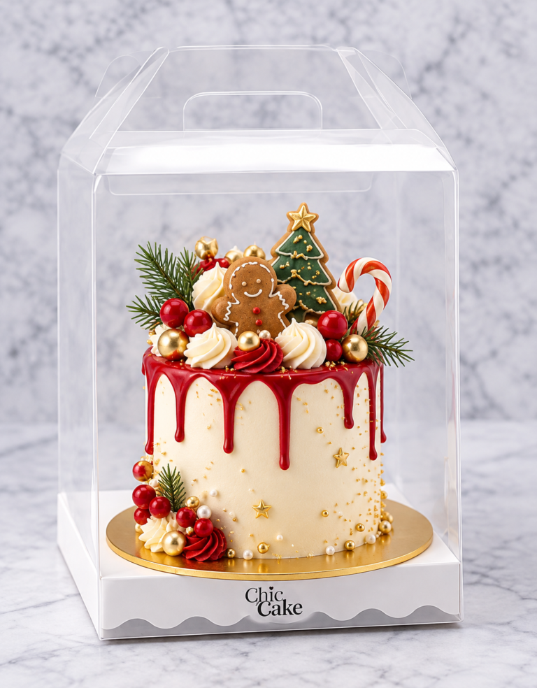 Pastel navideño en caja transparente